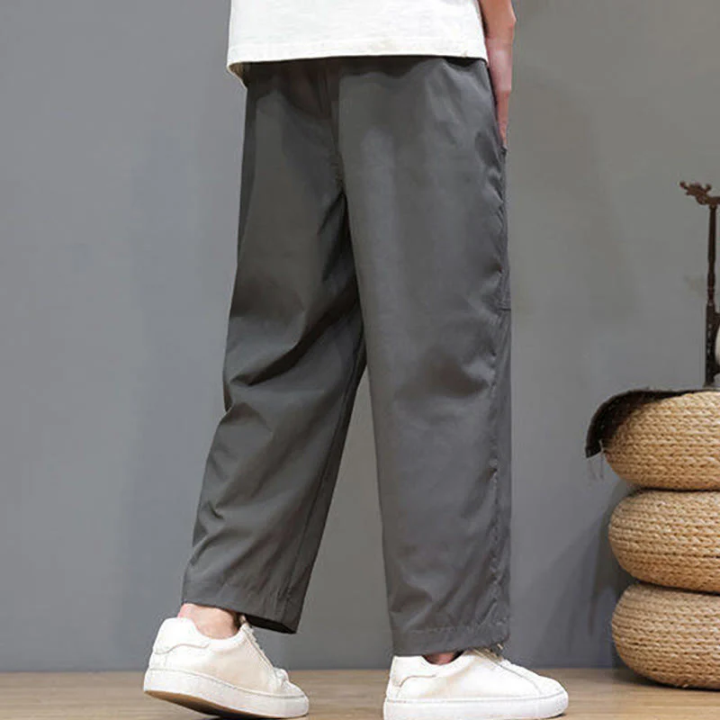 Pantaloni da uomo con tasche, lunghezza 7-8, gamba dritta, tinta unita, coulisse, estate , Buddha Stones - Image 13