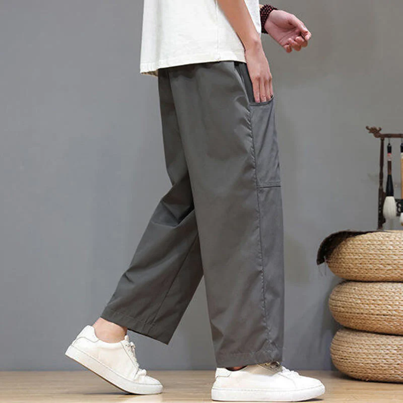 Pantaloni da uomo con tasche, lunghezza 7-8, gamba dritta, tinta unita, coulisse, estate , Buddha Stones - Image 14