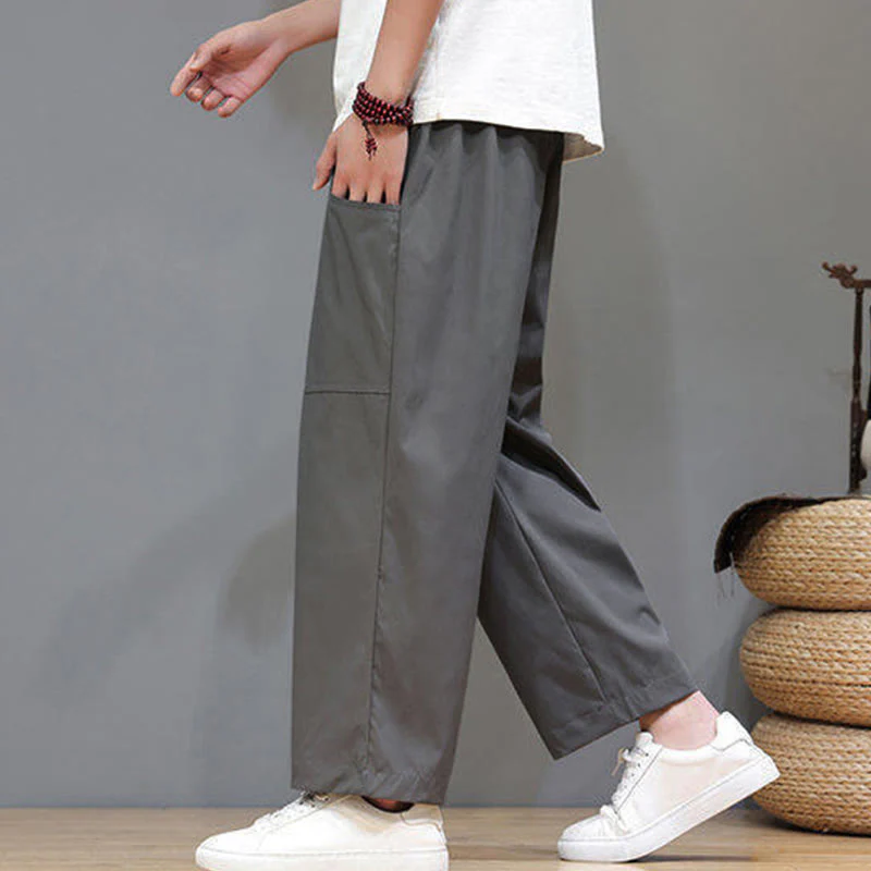 Pantaloni da uomo con tasche, lunghezza 7-8, gamba dritta, tinta unita, coulisse, estate , Buddha Stones - Image 15
