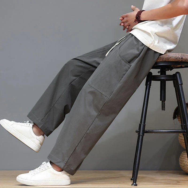 Pantaloni da uomo con tasche, lunghezza 7-8, gamba dritta, tinta unita, coulisse, estate , Buddha Stones - Image 16