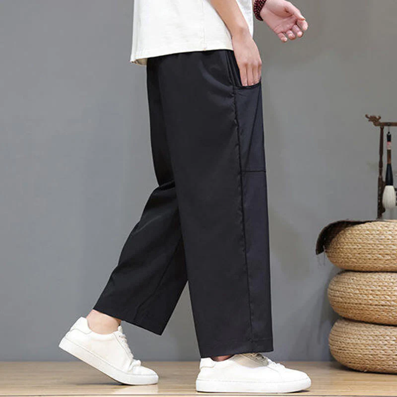 Pantaloni da uomo con tasche, lunghezza 7-8, gamba dritta, tinta unita, coulisse, estate , Buddha Stones - Image 19
