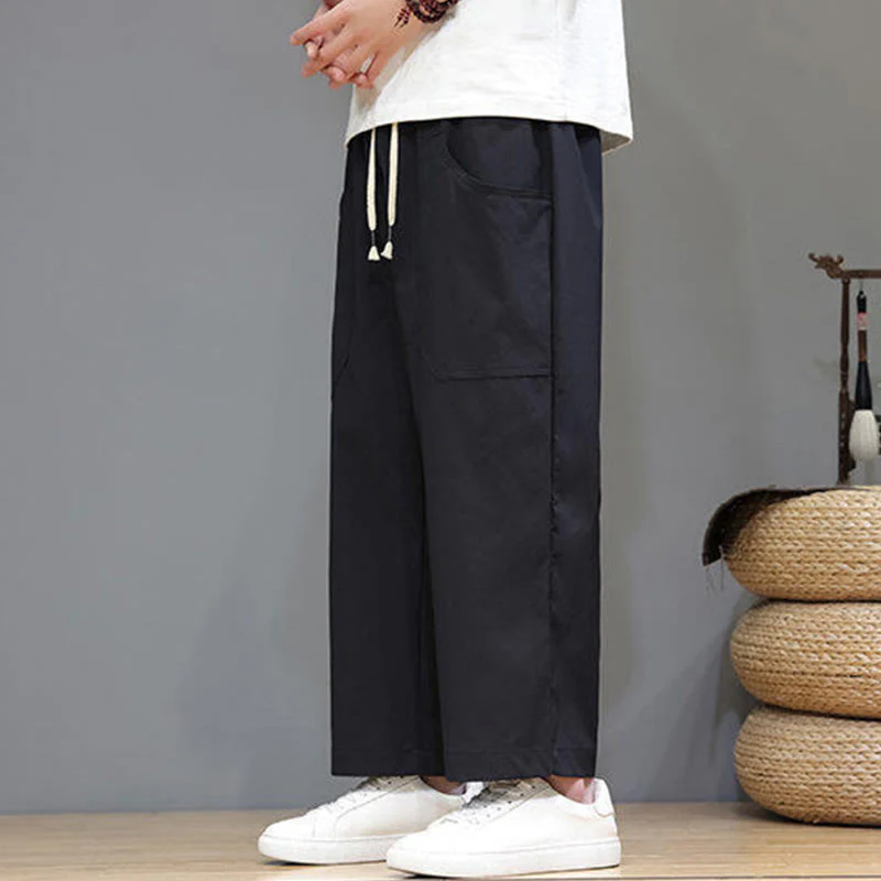 Pantaloni da uomo con tasche, lunghezza 7-8, gamba dritta, tinta unita, coulisse, estate , Buddha Stones - Image 23
