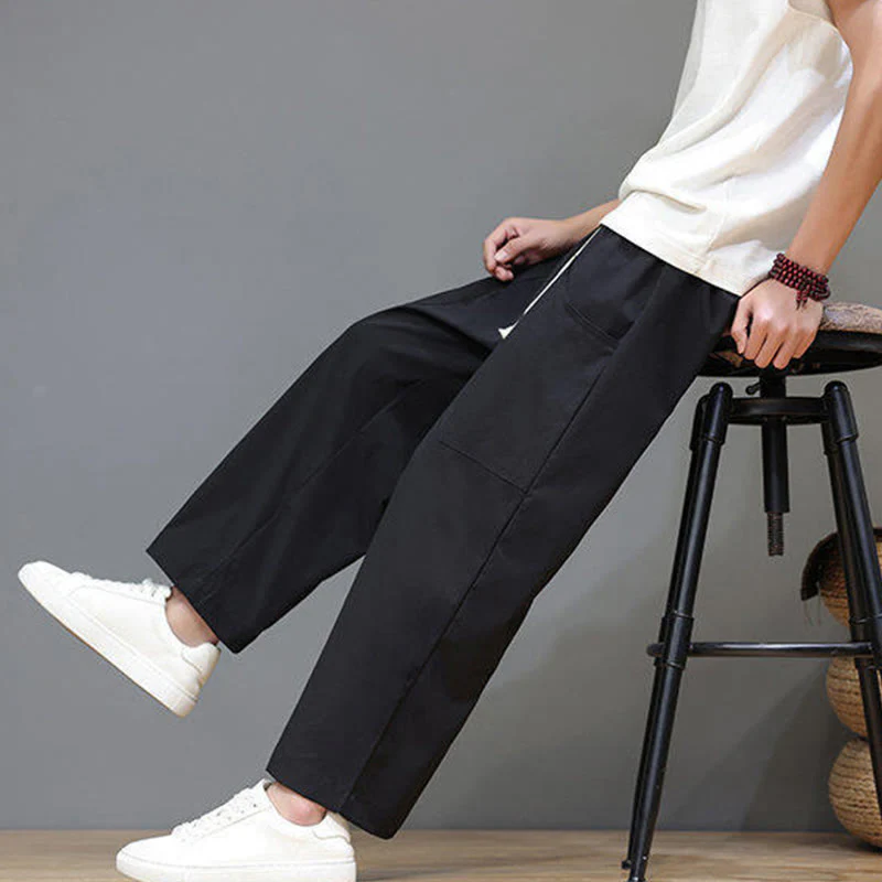 Pantaloni da uomo con tasche, lunghezza 7-8, gamba dritta, tinta unita, coulisse, estate , Buddha Stones - Image 24