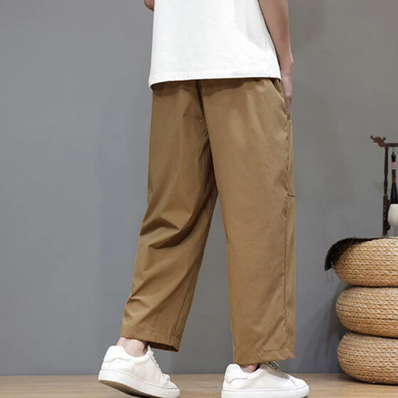 Pantaloni da uomo con tasche, lunghezza 7-8, gamba dritta, tinta unita, coulisse, estate , Buddha Stones - Image 28