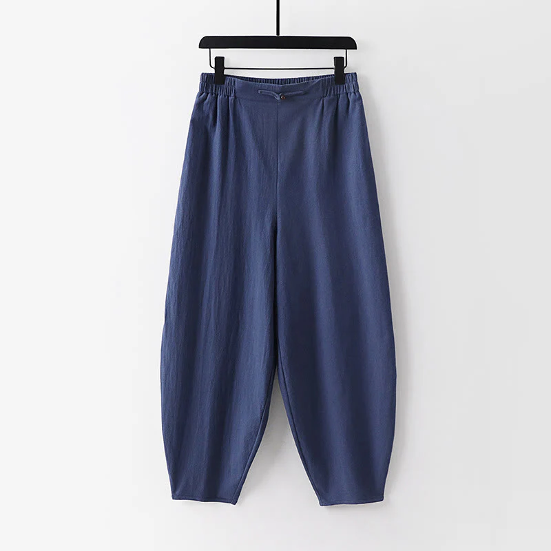 Pantaloni da uomo alla caviglia in cotone e lino con tasche , Buddha Stones Summer, a gamba dritta