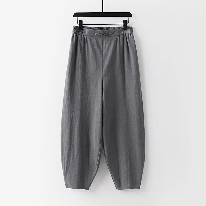Pantaloni da uomo alla caviglia in cotone e lino con tasche , Buddha Stones Summer, a gamba dritta - Image 2