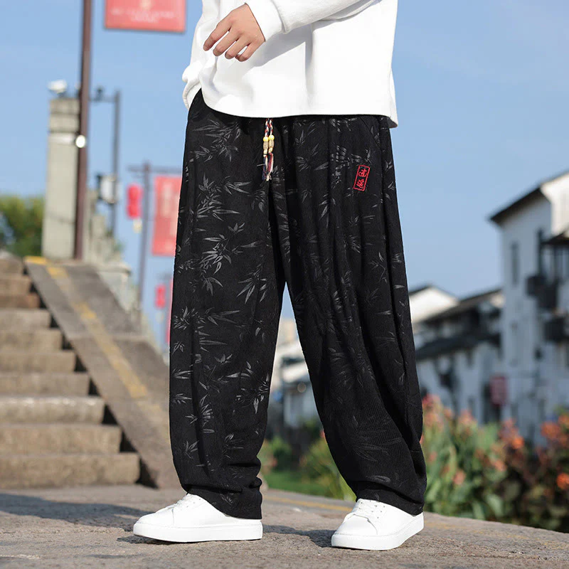 Pantaloni da uomo casual in cotone con tasche, ricamati con Buddha Stones