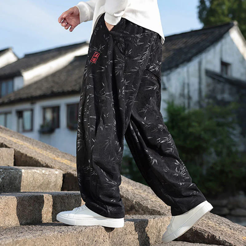 Pantaloni da uomo casual in cotone con tasche, ricamati con Buddha Stones - Image 3