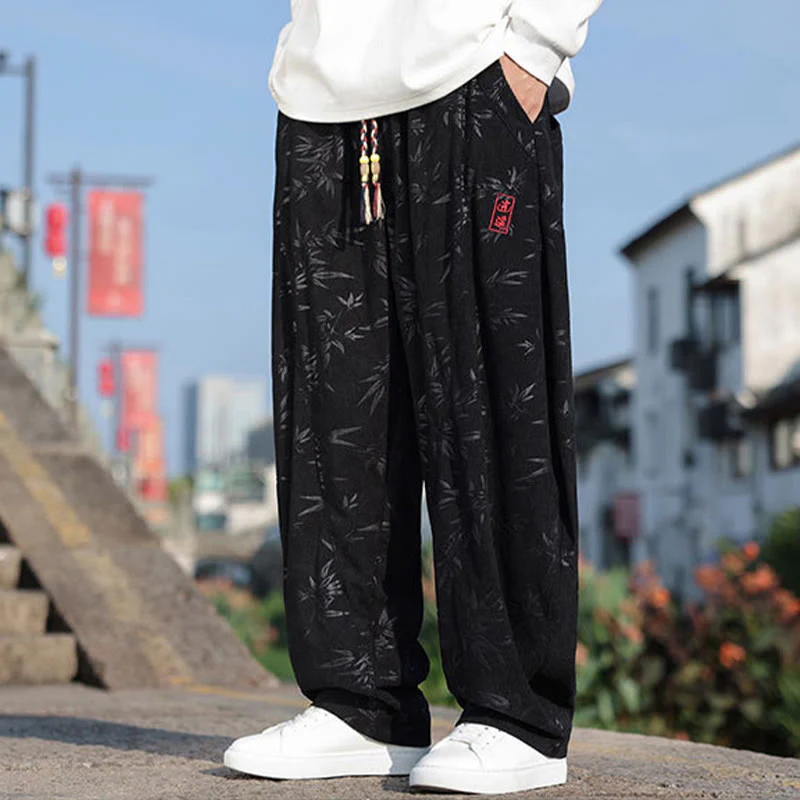 Pantaloni da uomo casual in cotone con tasche, ricamati con Buddha Stones - Image 4