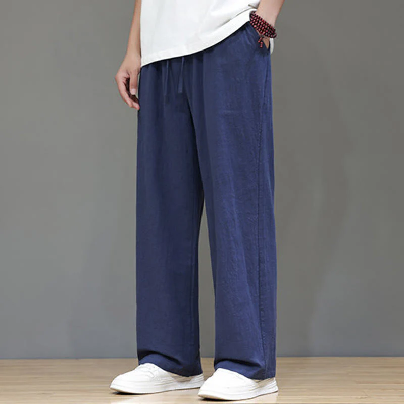 Pantaloni da uomo estivi in cotone e lino con gamba dritta e tasche Buddha Stones - Image 10