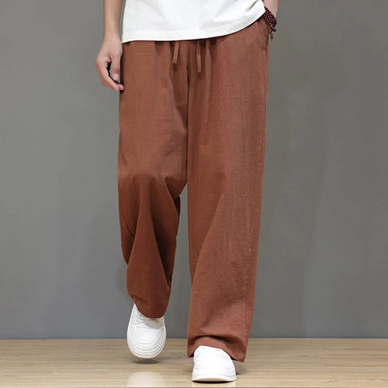 Pantaloni da uomo estivi in cotone e lino con gamba dritta e tasche Buddha Stones - Image 44