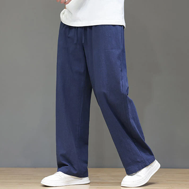 Pantaloni da uomo estivi in cotone e lino con gamba dritta e tasche Buddha Stones - Image 8