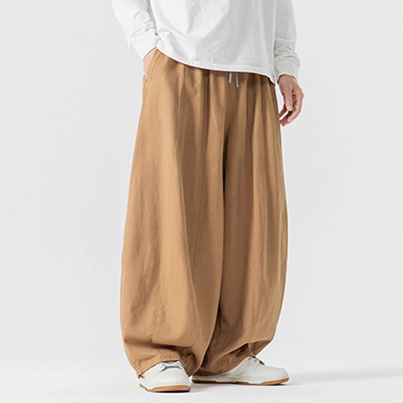 Pantaloni da uomo in cotone a gamba larga con tasche e coulisse, modello invernale Buddha Stones - Image 13