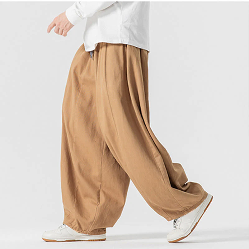 Pantaloni da uomo in cotone a gamba larga con tasche e coulisse, modello invernale Buddha Stones - Image 15