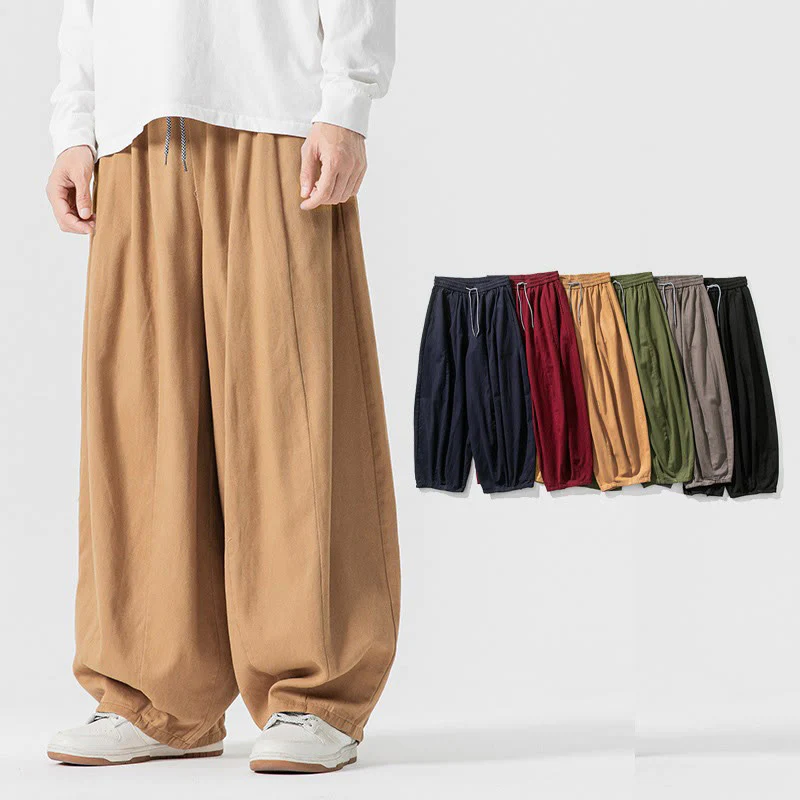 Pantaloni da uomo in cotone a gamba larga con tasche e coulisse, modello invernale Buddha Stones - Image 17