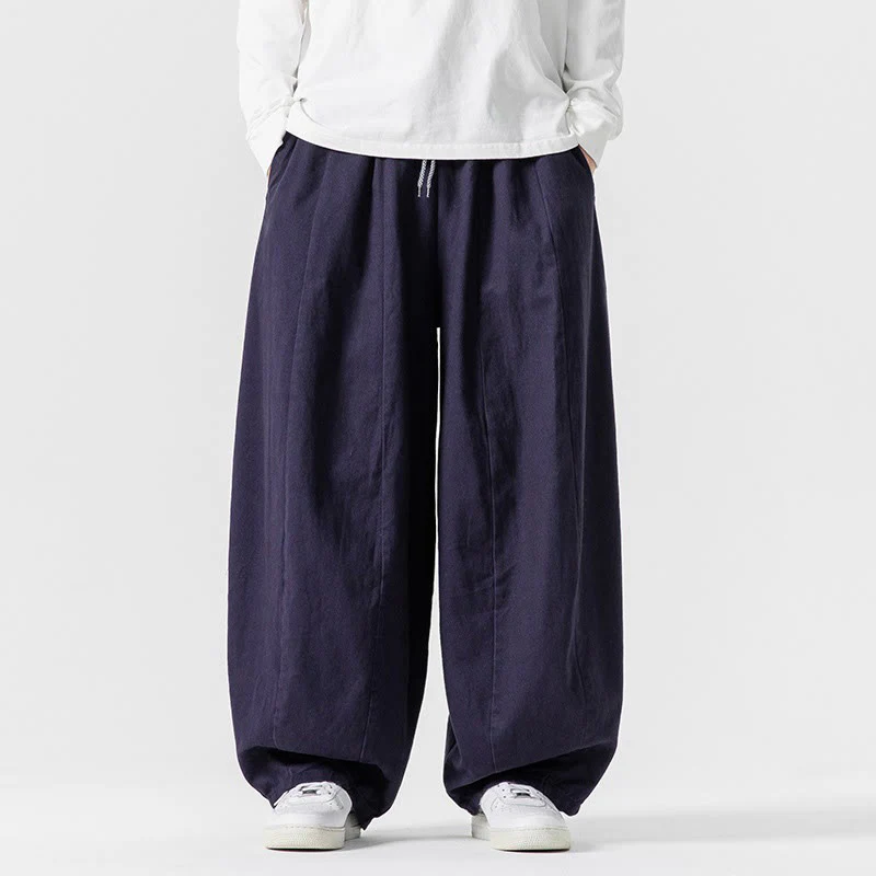 Pantaloni da uomo in cotone a gamba larga con tasche e coulisse, modello invernale Buddha Stones - Image 2