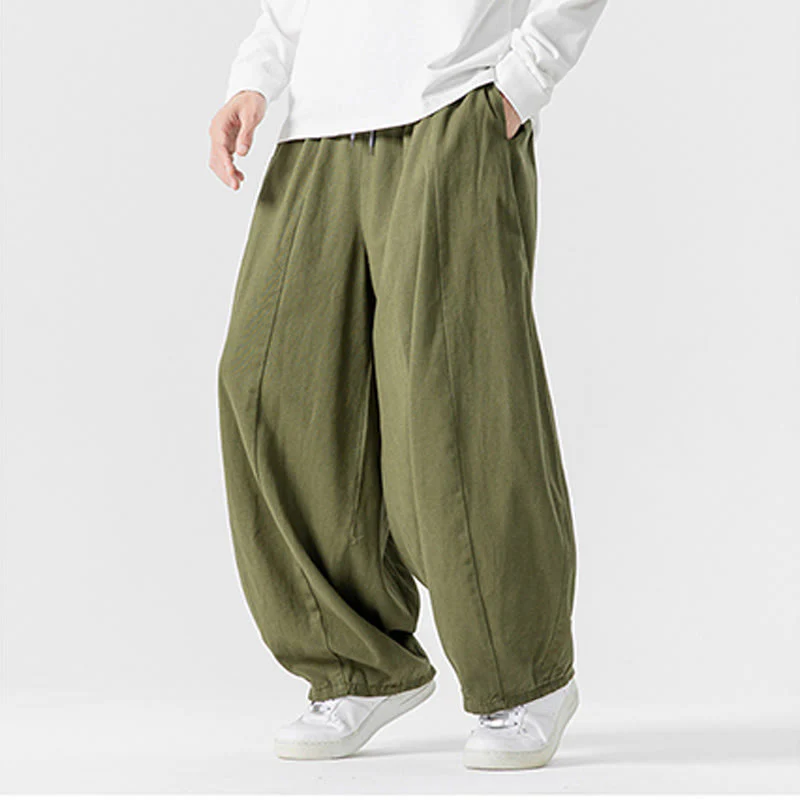 Pantaloni da uomo in cotone a gamba larga con tasche e coulisse, modello invernale Buddha Stones - Image 23