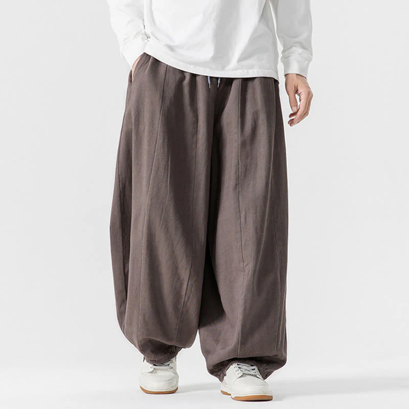 Pantaloni da uomo in cotone a gamba larga con tasche e coulisse, modello invernale Buddha Stones - Image 26