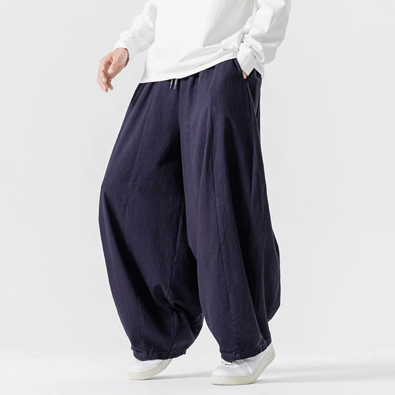 Pantaloni da uomo in cotone a gamba larga con tasche e coulisse, modello invernale Buddha Stones - Image 8
