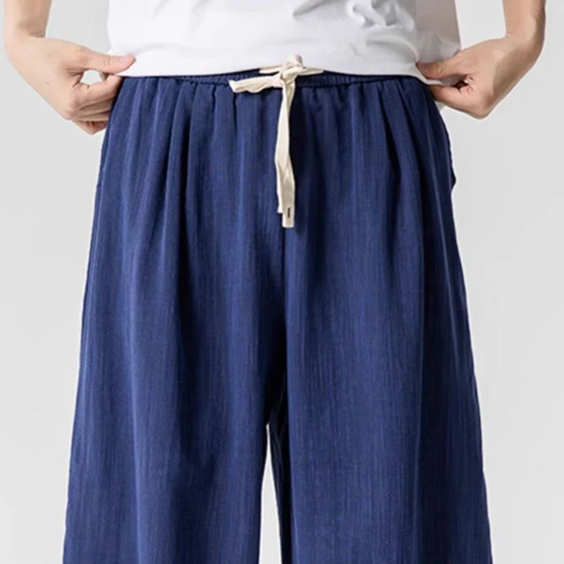 Pantaloni da uomo in cotone alla caviglia con coulisse e tasche, modello Buddha Stones Summer Pure Color - Image 8