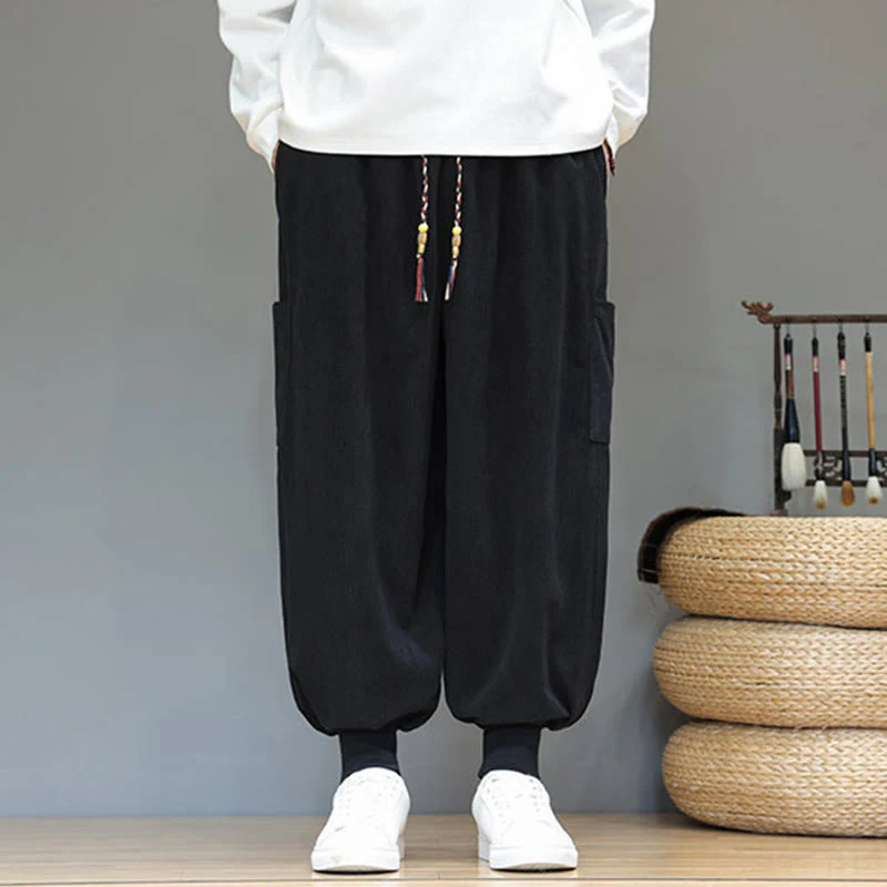 Pantaloni da uomo in cotone alla caviglia con tasche, tinta unita, modello Buddha Stones Spring - Image 22