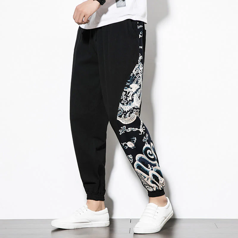 Pantaloni da uomo in cotone Buddha Stones Summer Dragon Waves con tasche - Image 14