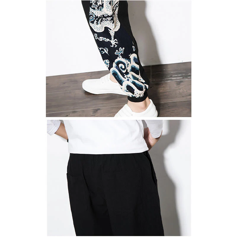 Pantaloni da uomo in cotone Buddha Stones Summer Dragon Waves con tasche - Image 19