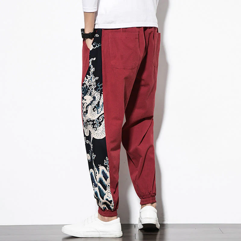 Pantaloni da uomo in cotone Buddha Stones Summer Dragon Waves con tasche - Image 22