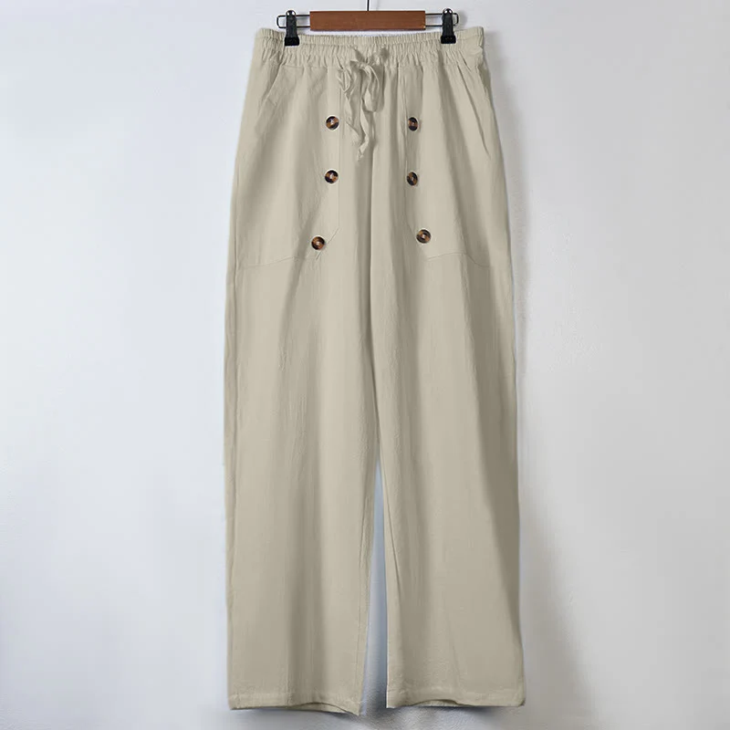 Pantaloni da uomo in cotone casual con bottoni in tinta unita e tasche Buddha Stones - Image 21