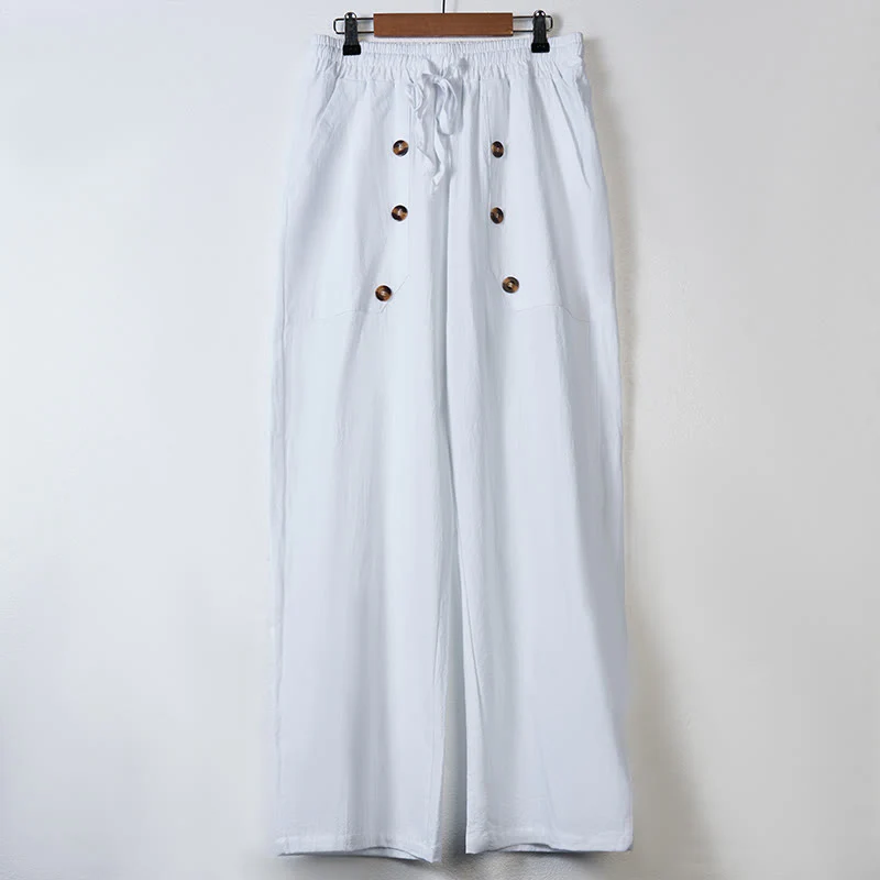 Pantaloni da uomo in cotone casual con bottoni in tinta unita e tasche Buddha Stones - Image 3