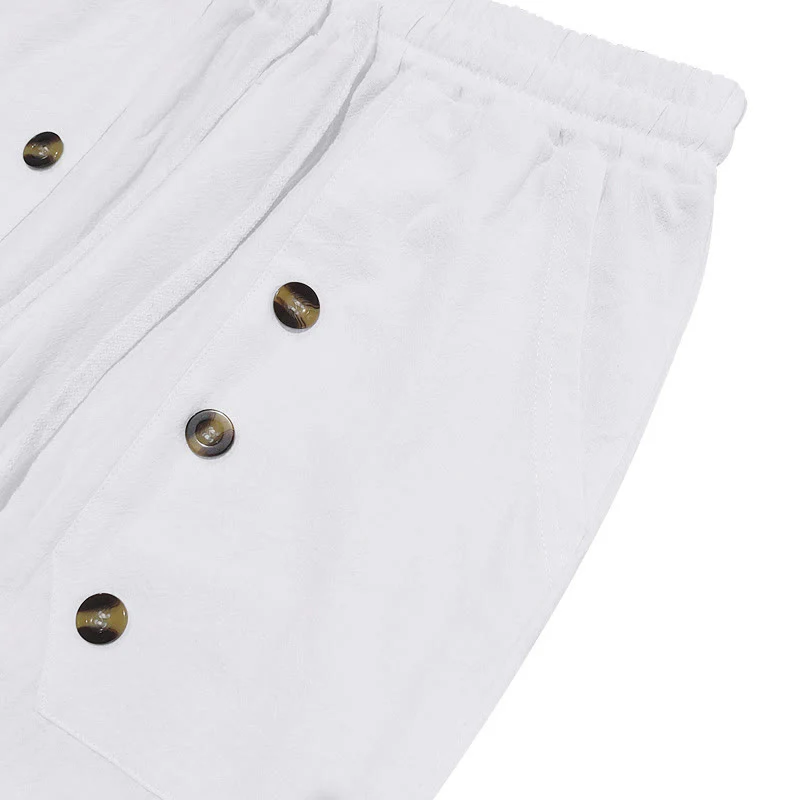 Pantaloni da uomo in cotone casual con bottoni in tinta unita e tasche Buddha Stones - Image 4