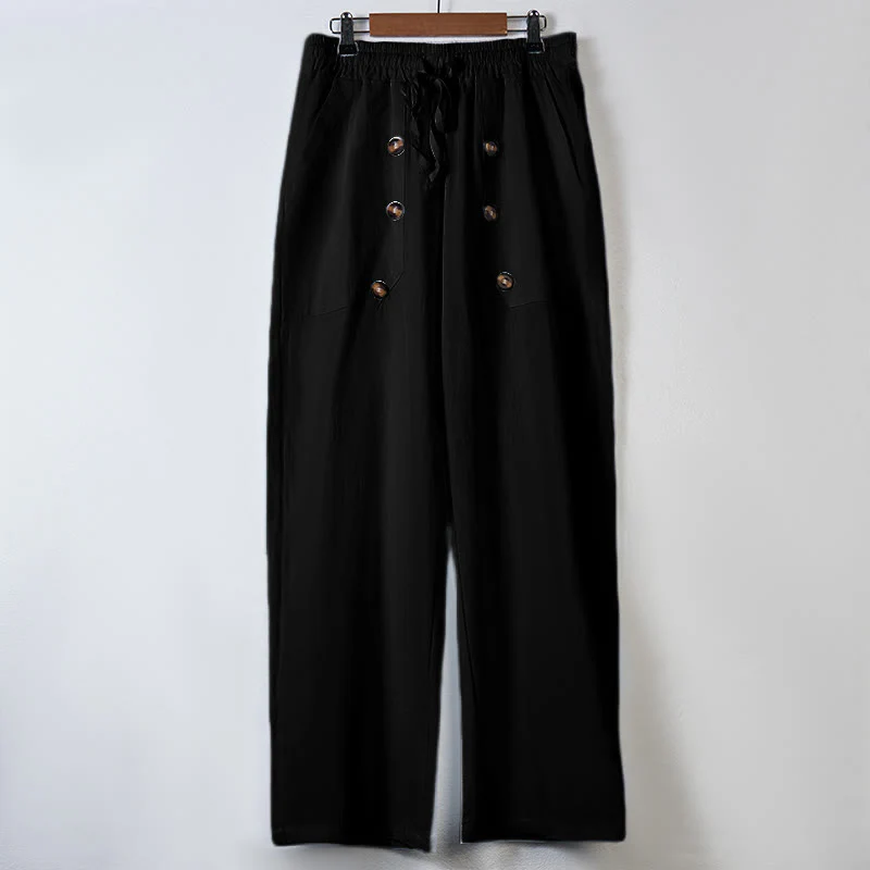 Pantaloni da uomo in cotone casual con bottoni in tinta unita e tasche Buddha Stones - Image 8