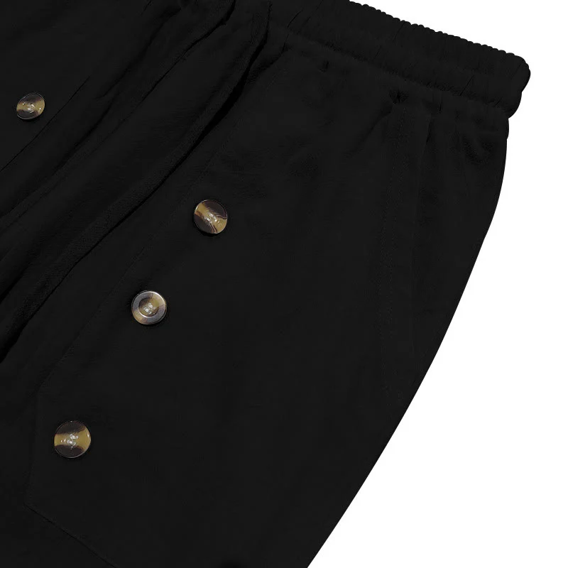Pantaloni da uomo in cotone casual con bottoni in tinta unita e tasche Buddha Stones - Image 9