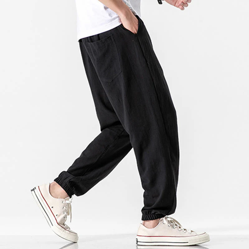 Pantaloni da uomo in cotone con coulisse tinta unita Buddha Stones con tasche - Image 10