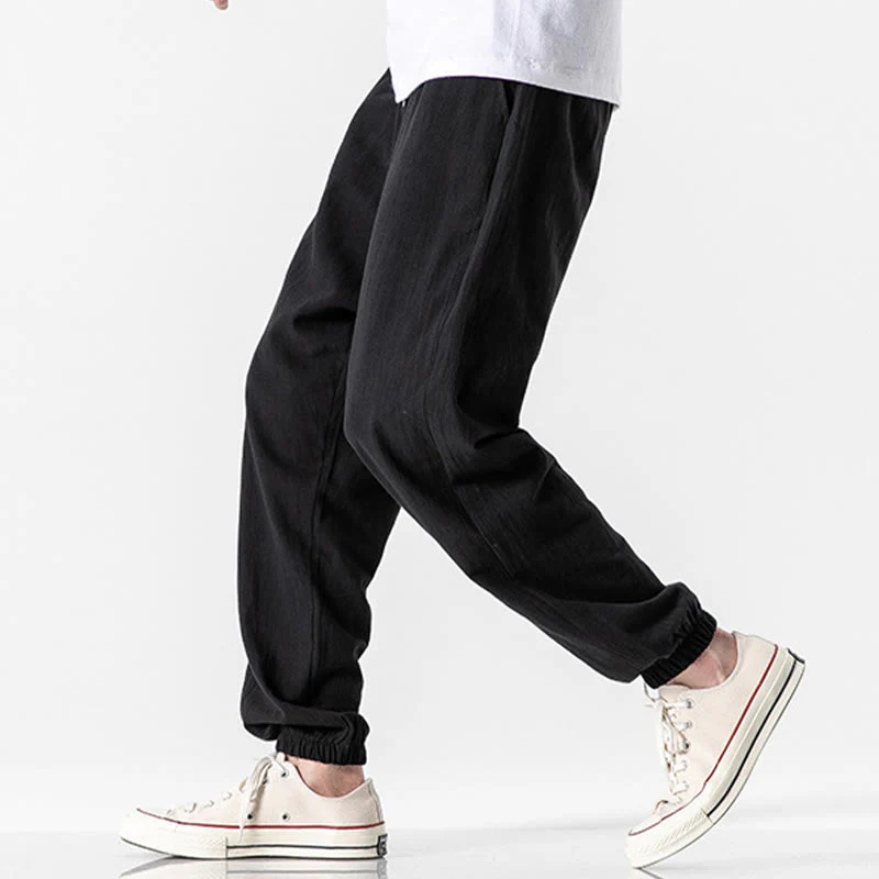 Pantaloni da uomo in cotone con coulisse tinta unita Buddha Stones con tasche - Image 11