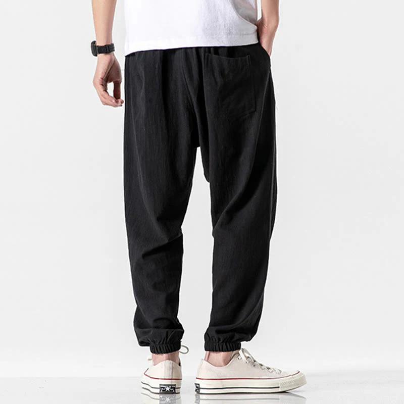 Pantaloni da uomo in cotone con coulisse tinta unita Buddha Stones con tasche - Image 12