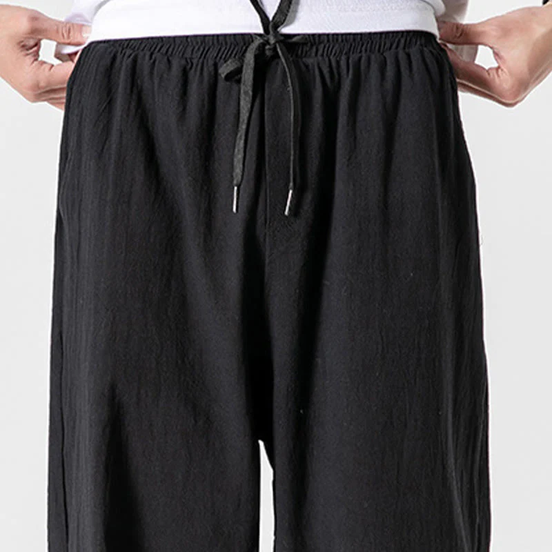 Pantaloni da uomo in cotone con coulisse tinta unita Buddha Stones con tasche - Image 13