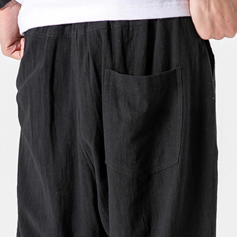 Pantaloni da uomo in cotone con coulisse tinta unita Buddha Stones con tasche - Image 15