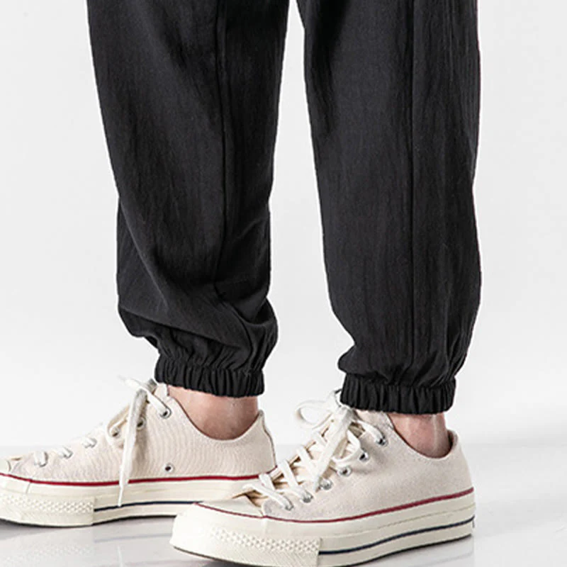Pantaloni da uomo in cotone con coulisse tinta unita Buddha Stones con tasche - Image 16