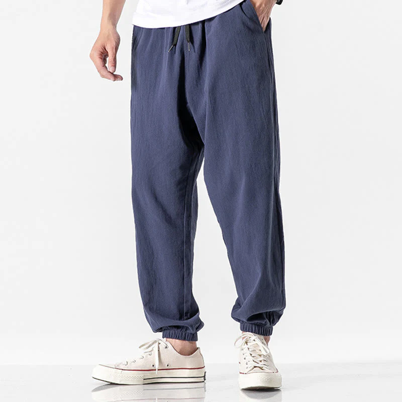 Pantaloni da uomo in cotone con coulisse tinta unita Buddha Stones con tasche - Image 17