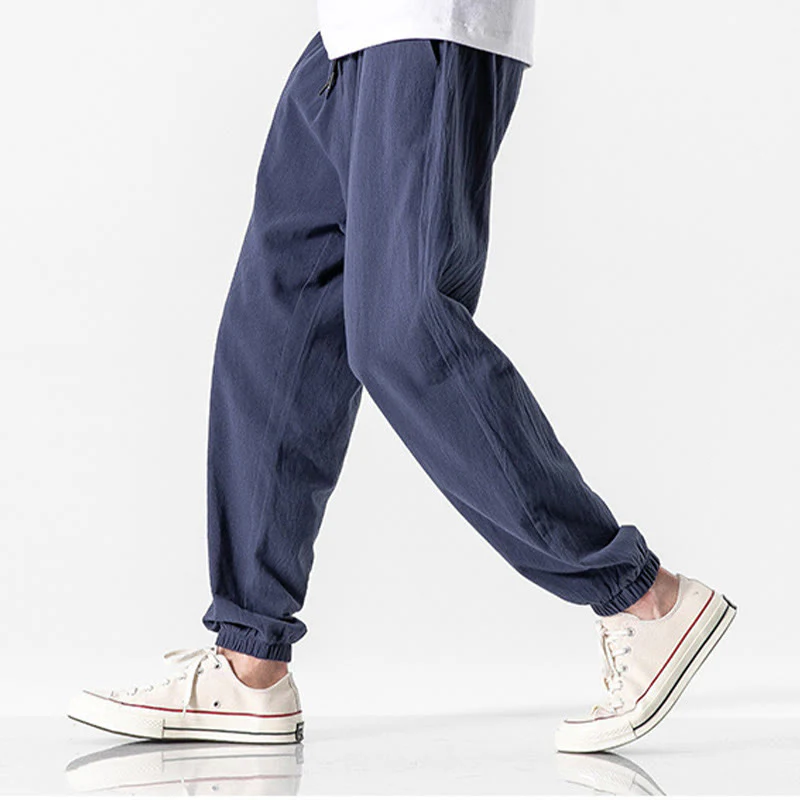 Pantaloni da uomo in cotone con coulisse tinta unita Buddha Stones con tasche - Image 18