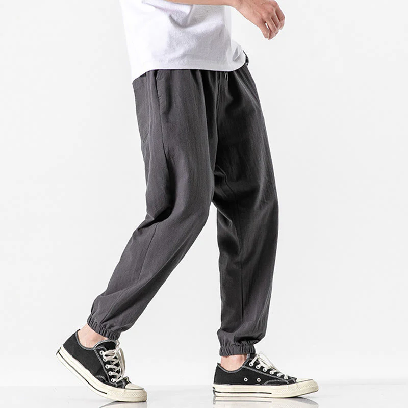 Pantaloni da uomo in cotone con coulisse tinta unita Buddha Stones con tasche - Image 6