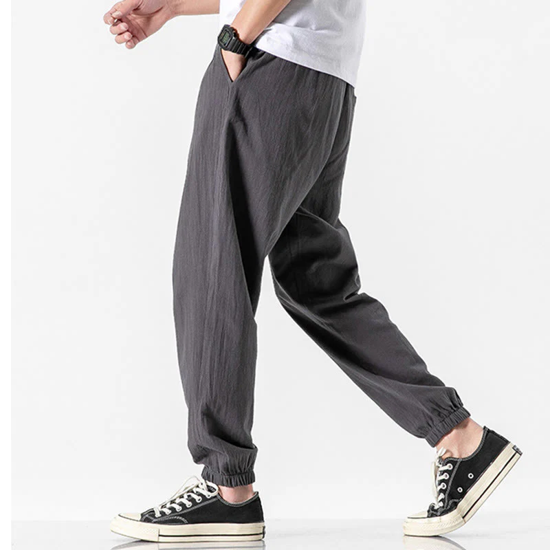 Pantaloni da uomo in cotone con coulisse tinta unita Buddha Stones con tasche - Image 7