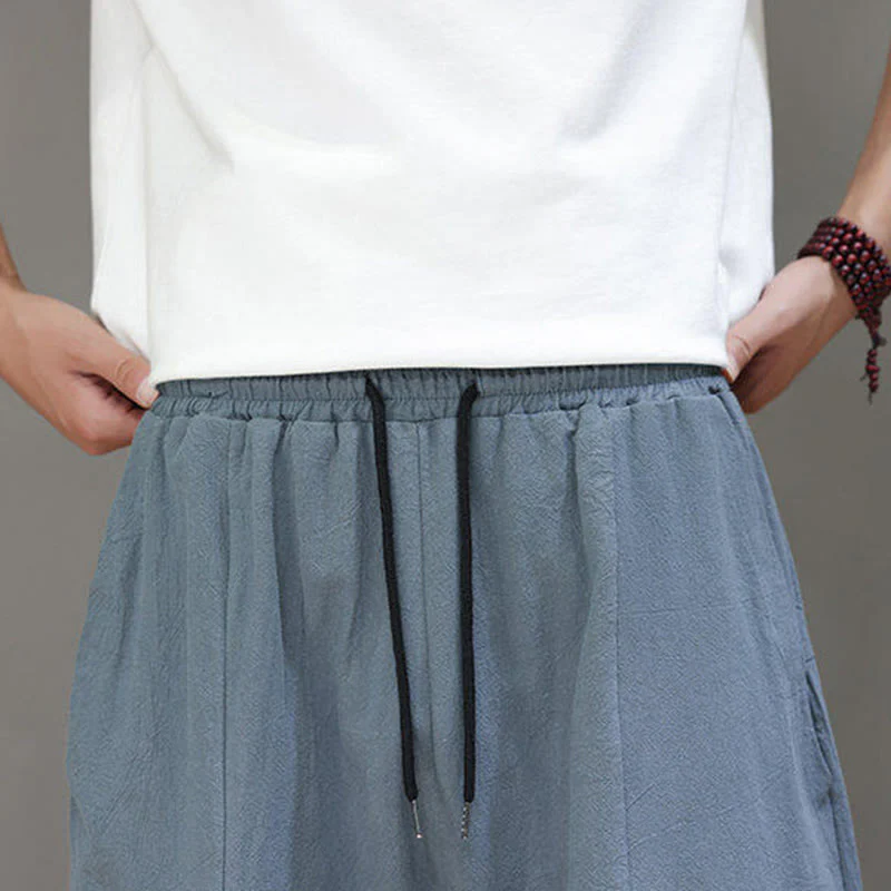 Pantaloni da uomo in cotone con elastico in vita, gamba larga, con coulisse, modello Buddha Stones, casual, tinta unita, cavallo basso, tasche - Image 11