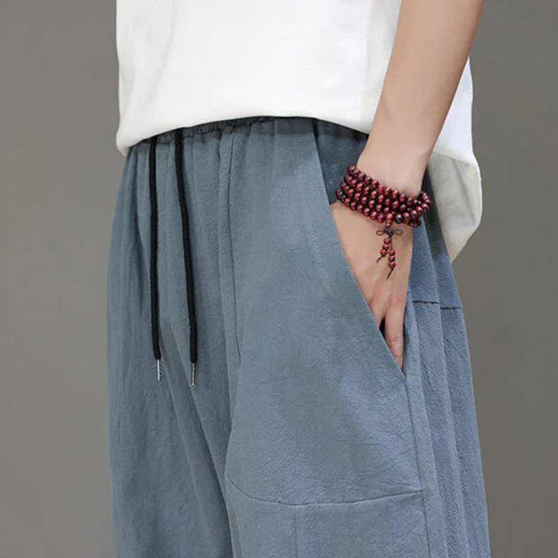 Pantaloni da uomo in cotone con elastico in vita, gamba larga, con coulisse, modello Buddha Stones, casual, tinta unita, cavallo basso, tasche - Image 12