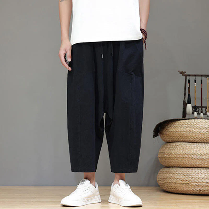 Pantaloni da uomo in cotone con elastico in vita, gamba larga, con coulisse, modello Buddha Stones, casual, tinta unita, cavallo basso, tasche - Image 15
