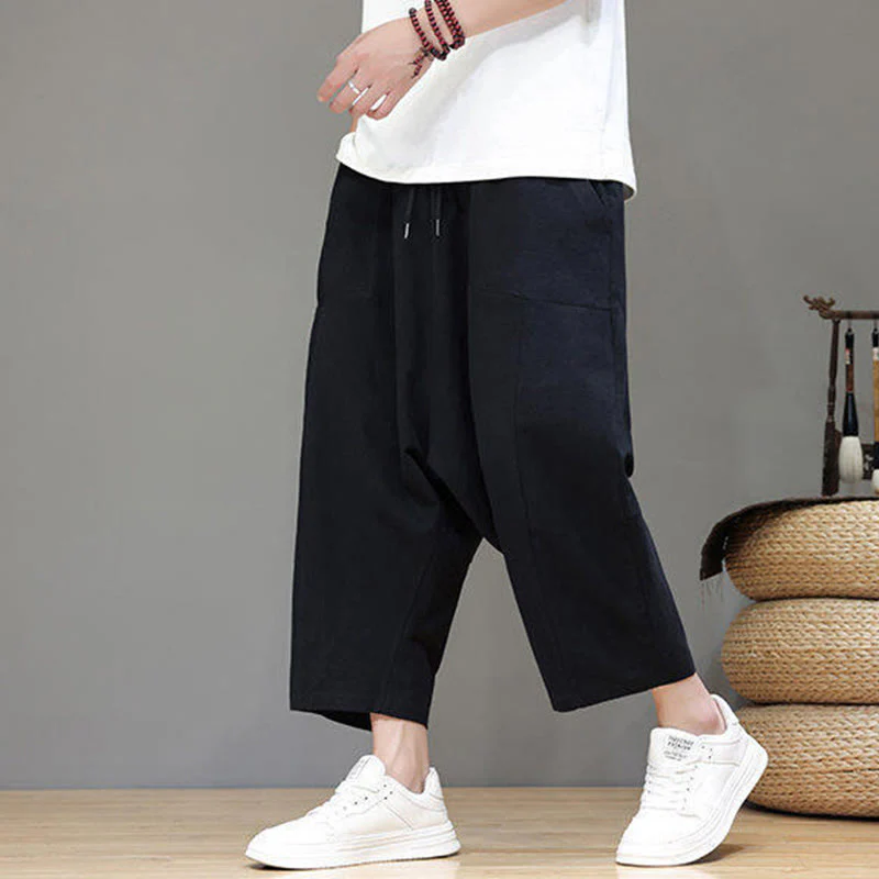 Pantaloni da uomo in cotone con elastico in vita, gamba larga, con coulisse, modello Buddha Stones, casual, tinta unita, cavallo basso, tasche - Image 16