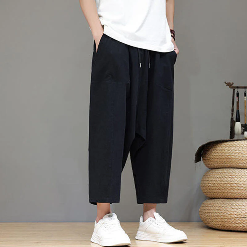 Pantaloni da uomo in cotone con elastico in vita, gamba larga, con coulisse, modello Buddha Stones, casual, tinta unita, cavallo basso, tasche - Image 17