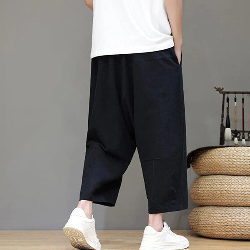 Pantaloni da uomo in cotone con elastico in vita, gamba larga, con coulisse, modello Buddha Stones, casual, tinta unita, cavallo basso, tasche - Image 18