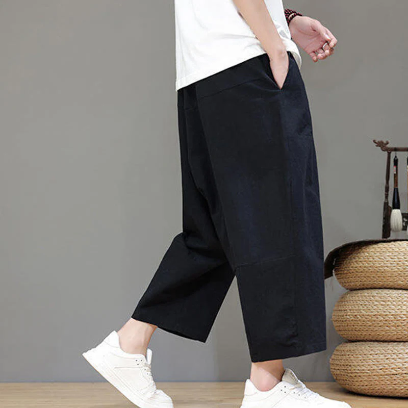 Pantaloni da uomo in cotone con elastico in vita, gamba larga, con coulisse, modello Buddha Stones, casual, tinta unita, cavallo basso, tasche - Image 19